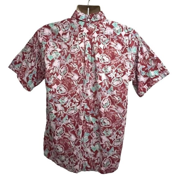Go Barefoot Mens Vintage Reverse Print Red Pullover Hawaiian Shirt Large Pocket - Picture 3 of 10